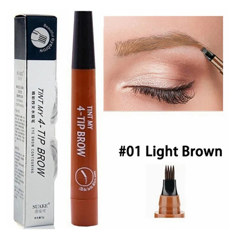 4 Crayon à sourcils à tête fendue Crayon à sourcils liquide longue tenue résistant aux bavures, à l'eau et à la sueur, hautement pigmenté, d'application facile