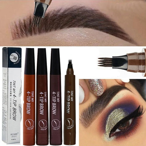 4 Crayon à sourcils à tête fendue Crayon à sourcils liquide longue tenue résistant aux bavures, à l'eau et à la sueur, hautement pigmenté, d'application facile