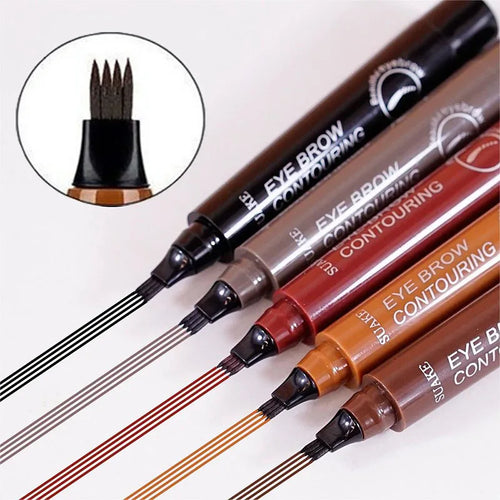 4 Crayon à sourcils à tête fendue Crayon à sourcils liquide longue tenue résistant aux bavures, à l'eau et à la sueur, hautement pigmenté, d'application facile